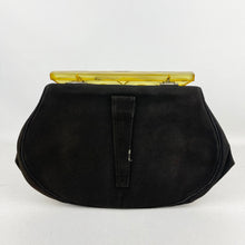 Load image into Gallery viewer, Original 1940&#39;s American Made Black Fabric Bag with Huge Chunky Apple Juice Bakelite Clasp *
