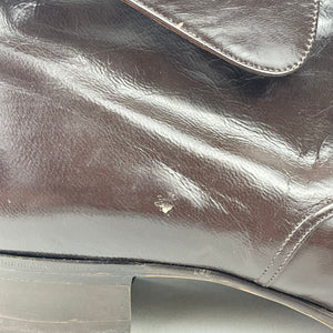 Original 1940's Chocolate Brown Glace Leather Real Fur Lined Lace Up Boots - UK 5.5 6