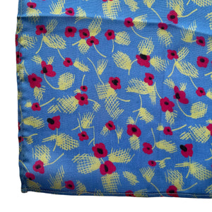 Original 1940's or 1950's Blue Silk Hankie with Pretty Poppy Print - Great Gift Idea