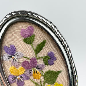 Original 1950's Pink Embroidered Flower Brooch - Vintage Embroidered Brooch