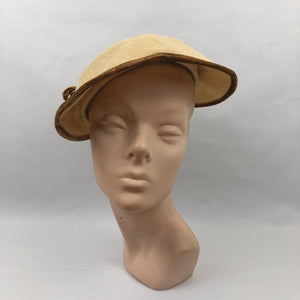 1950s "Straw" Hat with Brown Velvet Bow Trim