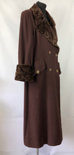 Load image into Gallery viewer, RESERVED FOR CAROLE DO NOT BUY Volup 1970s Does 1940s Chocolate Brown Coat with Faux Fur Trim on Collar and Cuffs - Bust 42&quot; 44&quot;
