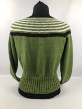 Load image into Gallery viewer, Reproduction 1930s Hand Knitted Jumper in Soft Green with Brown and Cream Stripes B 35&quot; 36&quot; 37&quot;
