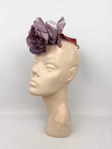 Original 1930s Pink Floral Headband with Velvet Ribbon Bow Trim - Vintage Wedding