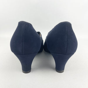 Original 1940's 1950's Deadstock Blue Suede Court Shoes with Cutout Detail - UK 4