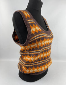 Vintage Fair Isle Pullover in Autumnal Shades of Brown, Rust and Cream - Bust 34" - AS IS