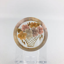 Load image into Gallery viewer, Original 1940s Reverse Carved Circular Lucite Brooch with a Basket of Flowers *
