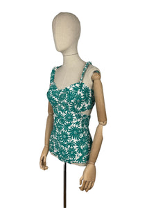 Original 1940's 1950's Martin White Green and White Floral Swimsuit - Vintage Swimwear - Bust 36 *