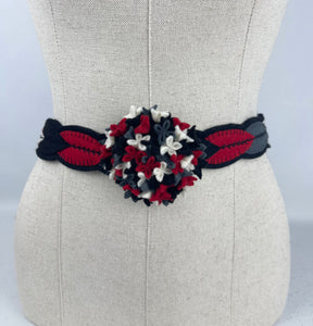 1940's Style Felt Belt in Black, White, Grey and Red Made From a 1941 Pattern Using Pure Wool Felt - Waist 28.5"