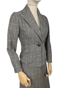 Wounded But Wearable Original 1930's Blue, Brown and Cream Check Suit - Bust 32 33