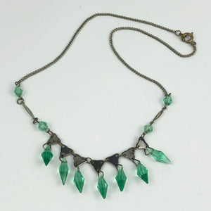 1930s Art Deco Green Glass Necklace
