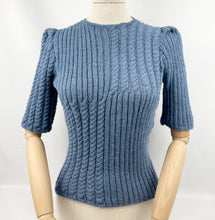 Load image into Gallery viewer, 1940&#39;s Reproduction Rib and Cable Knit Jumper in Soft Blue - Bust 36 38 40
