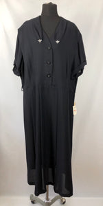 1940s Black Volup Day Dress Deadstock with Original Tag - Bust 50 52
