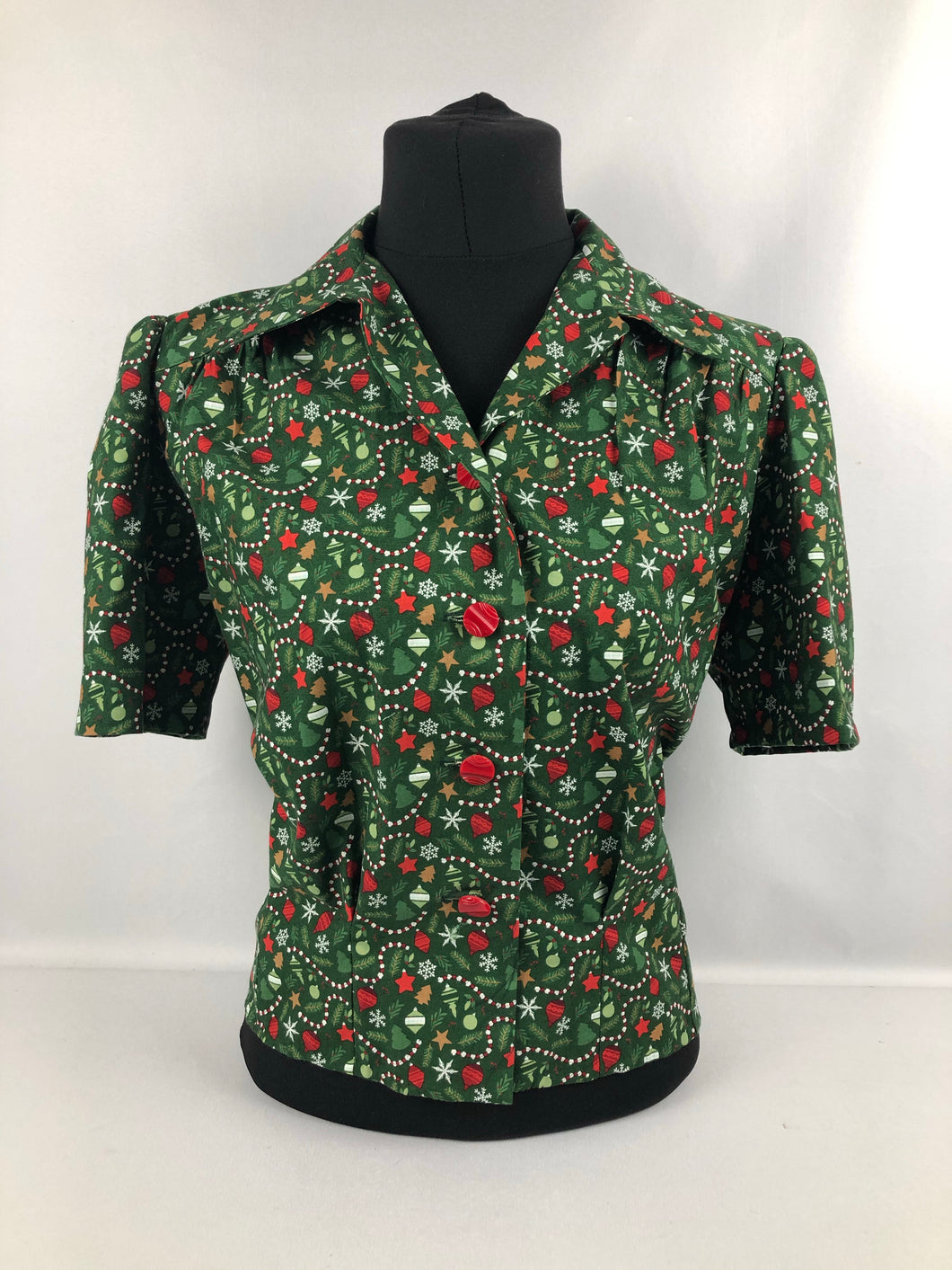 1940s Reproduction Christmas Blouse in Riley Blake Cotton - Bust 38