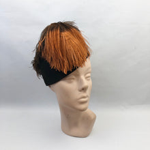 Load image into Gallery viewer, 1940s Felt Hat with Large Feather Trim and Brown Bow
