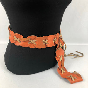 1970s Orange Suede and Leather Belt - Waist 30 32 34 36