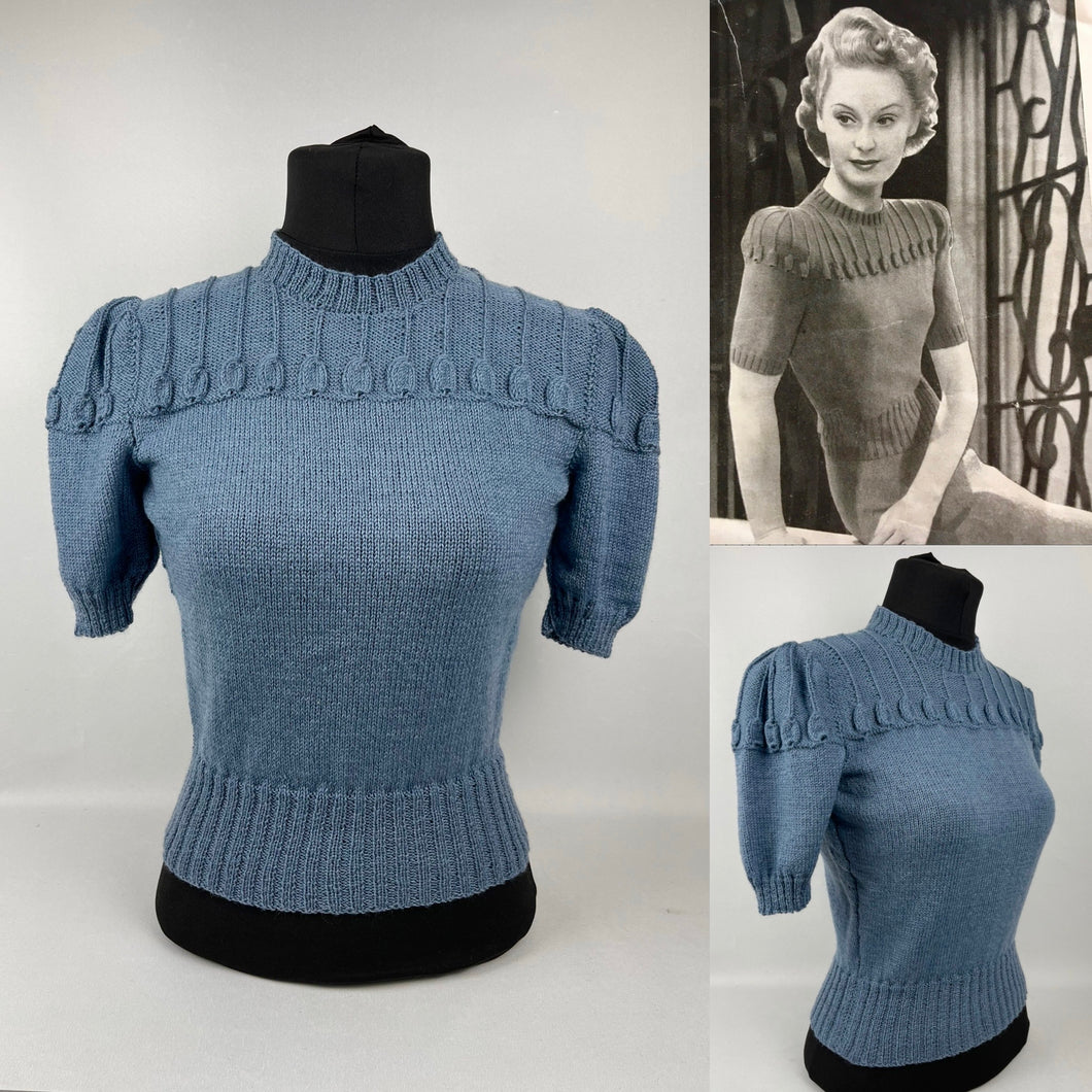 1940s Reproduction Jumper with Harebell Design on the Yoke and Sleeve Head - Bust 33
