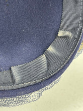 Load image into Gallery viewer, Original 1940&#39;s Blue Felt Topper Hat with Net and White Floral Trim *
