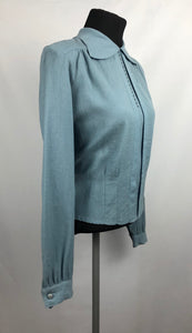 Original 1940s CC41 Blue Wool Blouse by Etam- B36 38