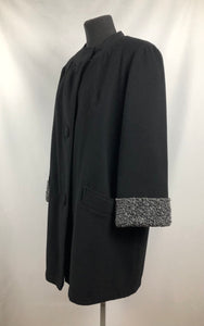 1940s Volup Black Wool Coat with Faux Fur Lining - Bust 42"
