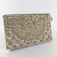 Load image into Gallery viewer, Vintage White Velvet Evening Bag with Metallic Gold Embroidery
