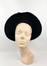 Load image into Gallery viewer, Original 1940s Black Felt Bonnet Hat with Bow Trim and Cut Out Detail
