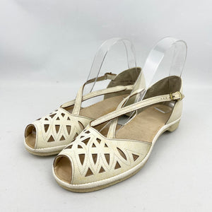 Original 1950’s Cream Leather Summer Sandals - UK 4
