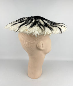 Original 1950's Black and White Feather Platter Hat - AS IS
