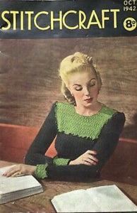 1940s Reproduction Long Sleeved Jumper in Dark Plum and Magenta - Bust 33 34
