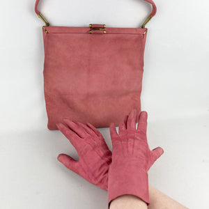 Vintage Milore Dusky Pink Suede Matching Bag and Gloves Set