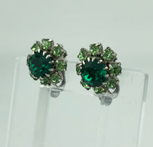 Load image into Gallery viewer, Vintage Two Tone Green Paste Clip on Earrings
