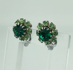 Vintage Two Tone Green Paste Clip on Earrings