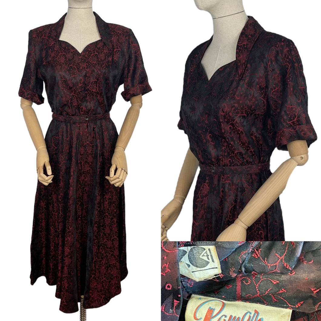 Original 1940’s Black and Red CC41 Dress with Star Print - Bust 40