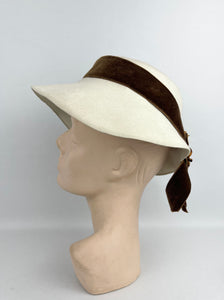 Original 1930's Cream Felt Hat with Warm Brown Velvet and Floral Trim