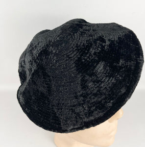 Original 1930's Inky Black Velvet Seamed Beret - Charming Little Hat