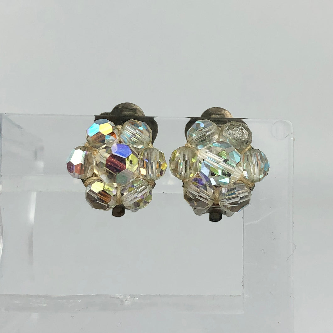 Vintage 1950s Clear Glass Clip On Earrings - Small