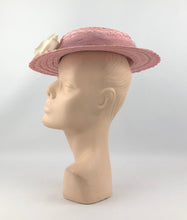 Load image into Gallery viewer, 1940s Pink Straw Hat with Floral Trim and Net
