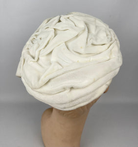 Original 1950's White Cotton Velvet Hat with Double Bow Trim *