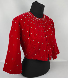 Perfect for Christmas Original 1950s Cotton Velvet Zip Front Cropped Jacket with Sequin and Faux Pearl Decoration - Bust 38" 39" 40"