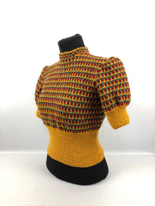 Reproduction 1930s Autumnal Stripe Knit in Red, Green and Mustard -  Bust 35” 36” 37”