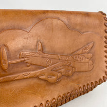 Load image into Gallery viewer, Original 1940&#39;s Tooled Leather Bag with Avro Lancaster Bomber Design - WW2 Bag
