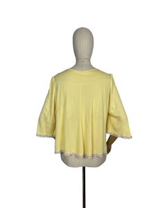 Original 1950's Lemon Yellow Rayon and Lace Bed Jacket with Tie Neck - Bust 36 38