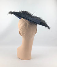 Load image into Gallery viewer, 1940s Royal Blue Straw Hat with Black Ostrich Feather Trim
