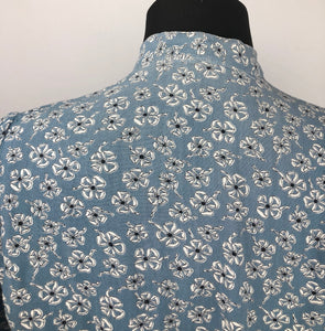1940s Blue, White and Black Novelty Print Ribbons and Clover Blouse - B36