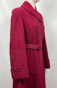 Original 1940s Double Breasted Burgundy Red Belted Coat by Barnett-Hutton - Bust 36 37 38