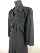 Load image into Gallery viewer, 1940s Black Dress with Applique Detail - Bust 40 42
