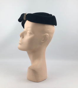 Late 1940s or Early 1950s Black Cocktail Hat with Paste Trim