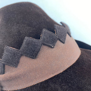 Original Late 1930s or Early 1940s Two Tone Brown Felt Hat with Grosgrain Trim