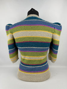 REPRODUCTION 1940s Hand Knitted Jumper in Smart Stripes - Bust 38 40 42 44