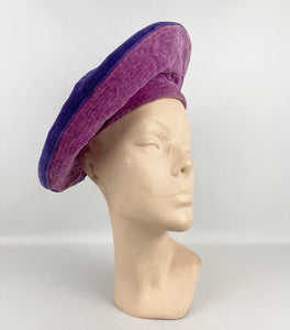 Absolutely Incredible 1940s Two Tone Velvet Hat In Purple and Pink *